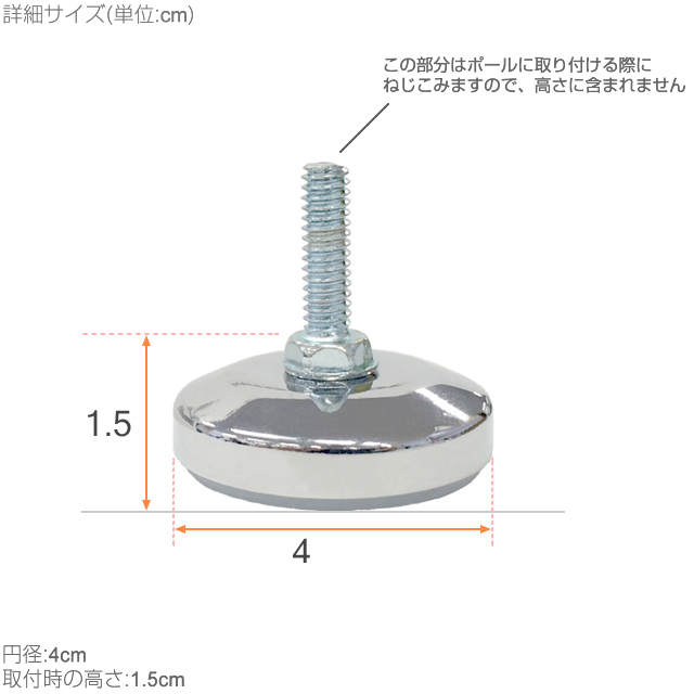 【ポール径19mm】ルミナスライト 円形アジャスター[4個セット] 直径4×高さ1.5cm IHT-AJC2P
