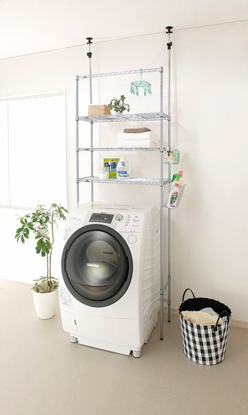 洗濯機上や横に収納が欲しいときに便利 メタル製ラックでランドリー収納